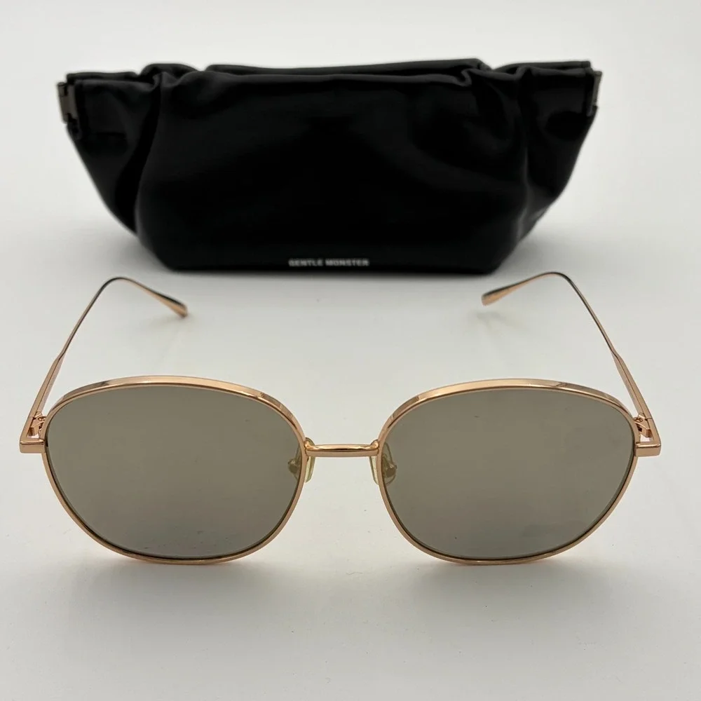 Gentle Monster Double Bread Sunglasses Gold Round Tinted + Case